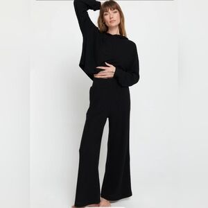 NWT Anthropologie Spiritual Gangster Black Harmony Gauze Rib Wide Leg Pa…